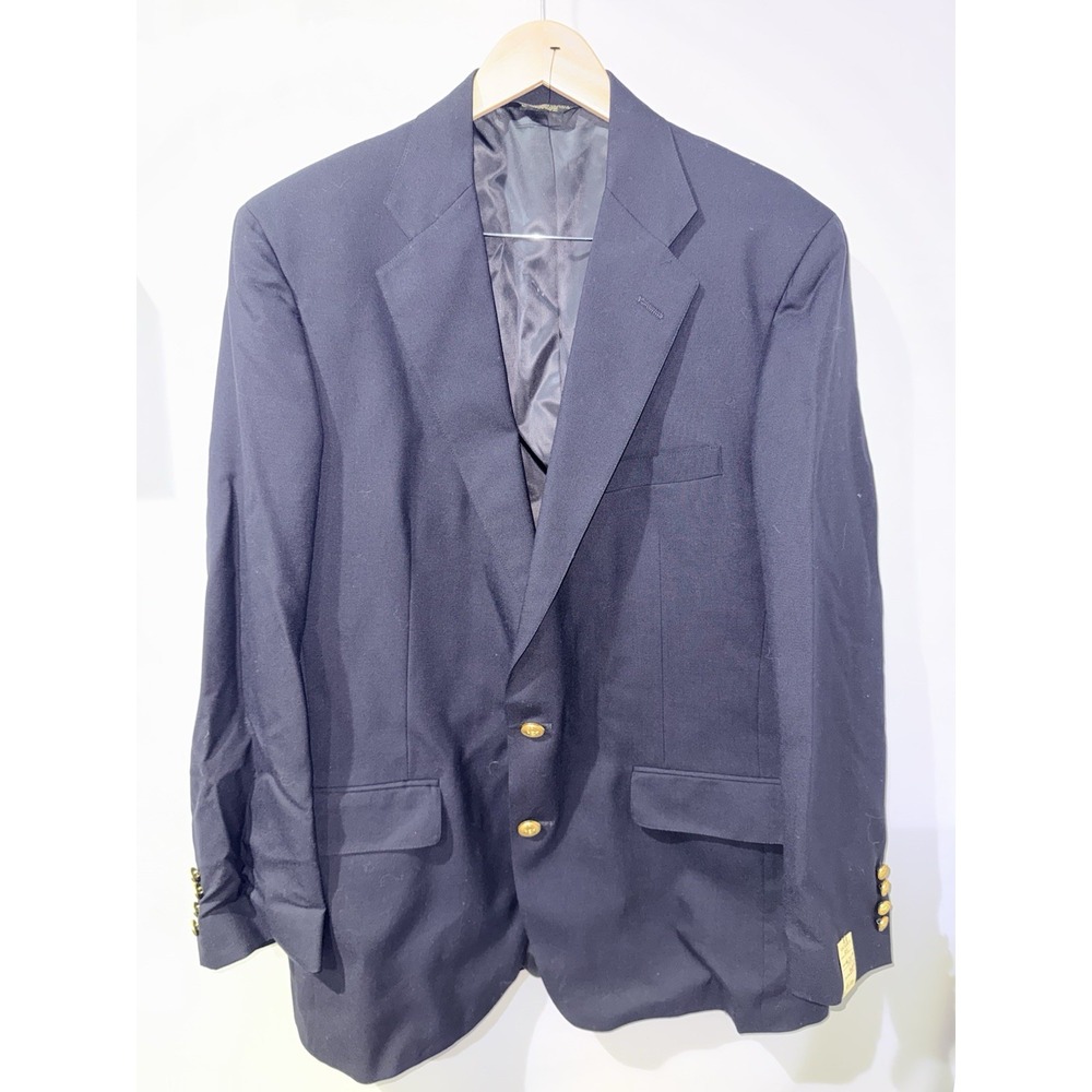 VTG BRANNOCH Mens 44L Blue Wool Blazer Sport Coat Suit Jacket NWT‎ Horn Button